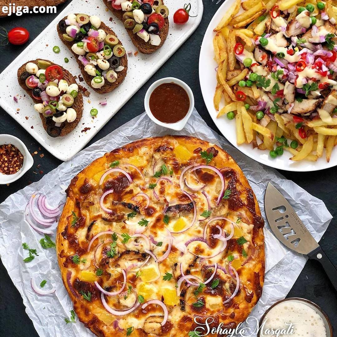 کاری از دوست هنرمند: Hawaiian BBQ Chicken Pizza پیتزا هاوایی با مرغ سس باربیکیو که