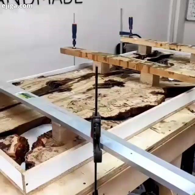 مراحل ساخت یک میز چوب رزین..wood...resin resinart resinepoxy resinmolds woods woodworker woodworking