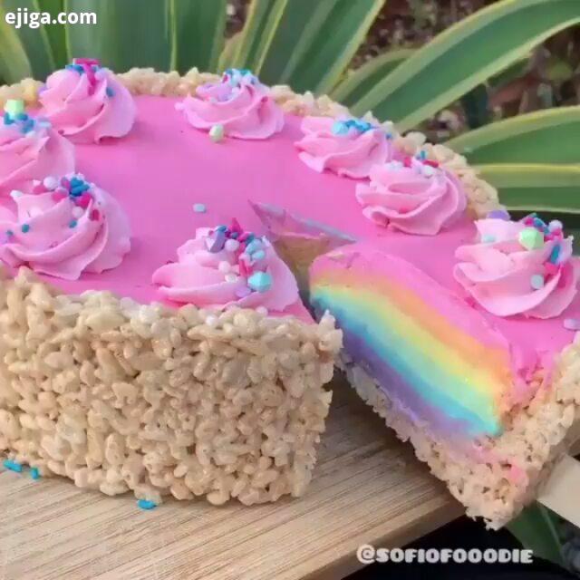 کیک تزیین کیک کیک سازی کیک خانگی کیک رنگین کمان خامه خلاقیت اشپزی خونگی کیک پزی