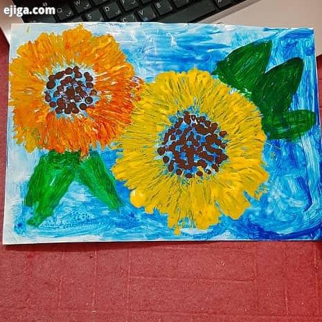 چاپ گل های آفتابگردان پیش دبستان آموزش آنلاین نقاشی نقاشی کودک هنر هنر کودک معلم معلم هنر مدرسه زنگ