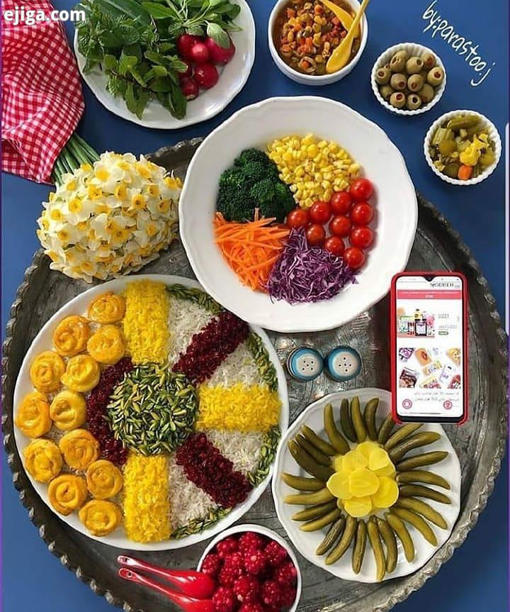زرشک پلو زعفران خیارشور تزیین غذا دیزاین غذا آشپزی ایرانی سفره خونه جوجه کباب سفره آرایی