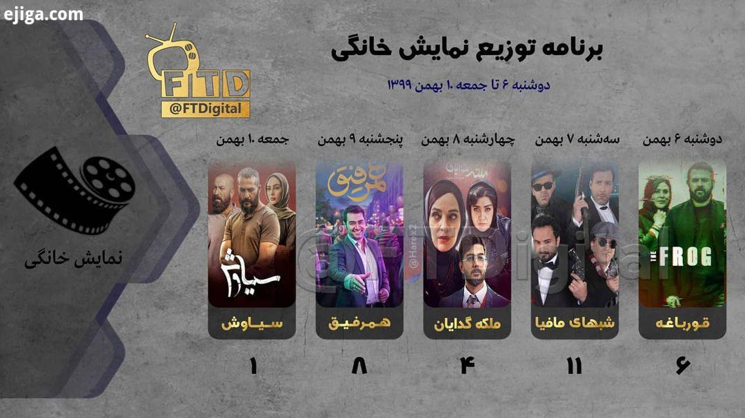 برنامه توزیع این هفته شبکه نمایش خانگی دوشنبه تا جمعه بهمن همرفیق باران کوثری رویانونهالی فرزاد فرزی